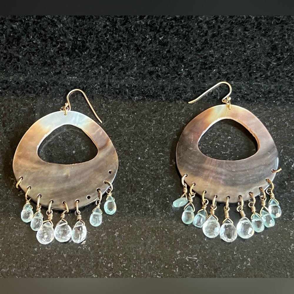 Aquamarine and abalone chandelier earrings - Picture 3 of 5